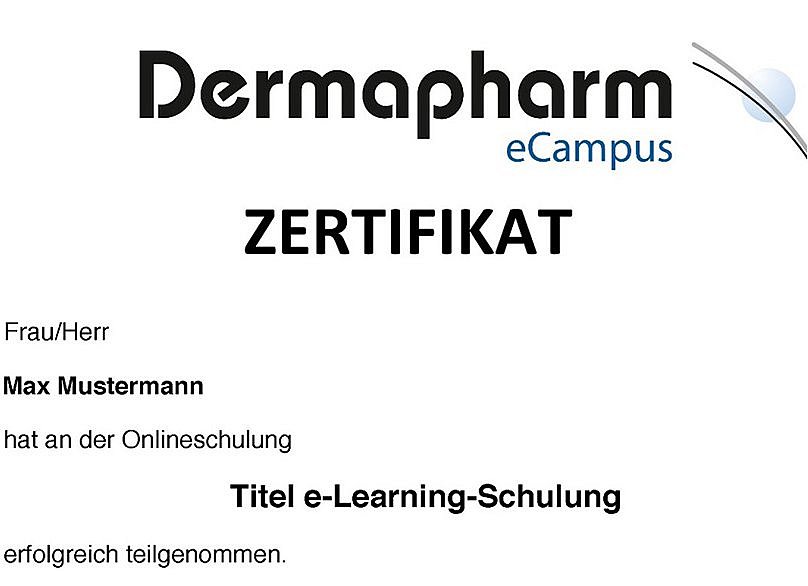 Dermapharm SE Digital Schulungsplattform Musterzertifikat